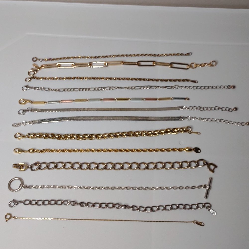 Lot Of 13 Metal Bracelets And Anklets